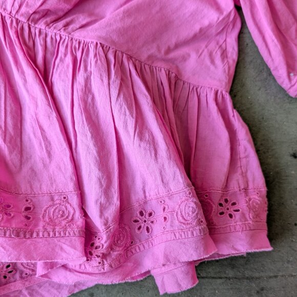 Free People Elle Cutwork Top Fiji Flower Pink Eyelet Crop Top medium - Picture 5 of 9